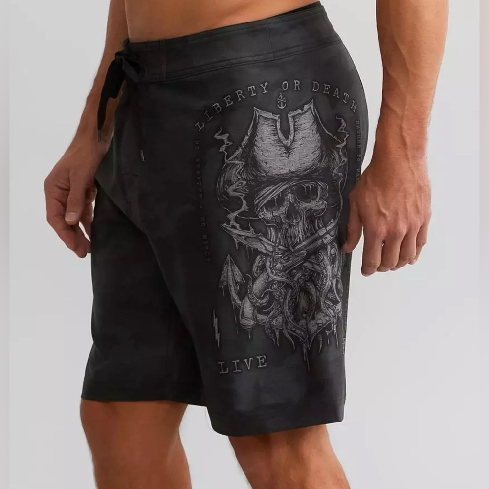 Howitzer Camo Print Skull Flag Stretch Boardshorts Size 40 Patriot Military
